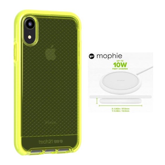 Tech 21 Evocheck iPhone XR (Neon Yellow) + Mophie Charge Stream Pad