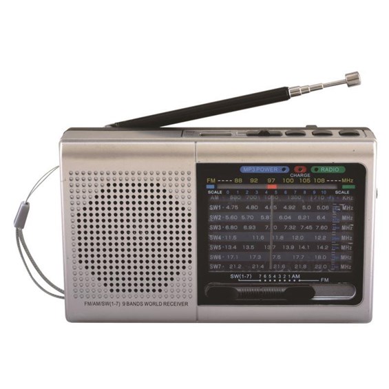 9 Band AM/FM Portable Radio with Bluetooth and USB Port (Silver