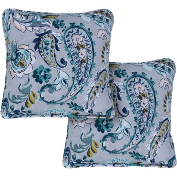 Set of 2 Paisley Indoor/Outdoor Throw Pillows in Grey and Blue Choose