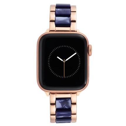 Anne Klein Apple Watch Band in Navy Resin and Rose Gold Stainless Steel
