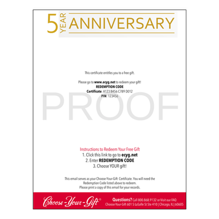 5-Year Anniversary Email Certificate | Choose-Your-Gift